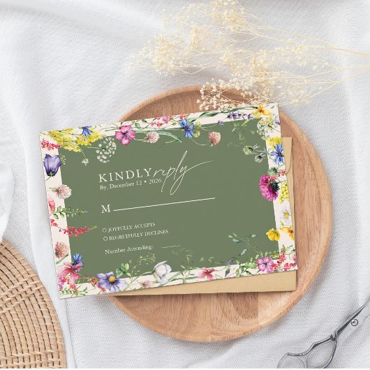 Spring Boho Chic Colorful Wildflower Wedding  エンクロージャーカード