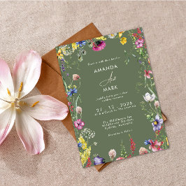 Spring Boho Chic Colorful Wildflower Wedding  招待状