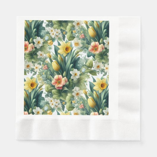 Spring Botanical Floral Easter Napkins 縁ありランチョンナプキン (正面)