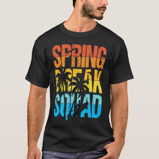 Spring Break Squad Beach Surfer Palm Tree Artwork Tシャツ (正面)