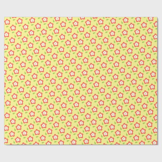 Spring Bubble Flowers Yellow Pattern ラッピングペーパー (フラット)