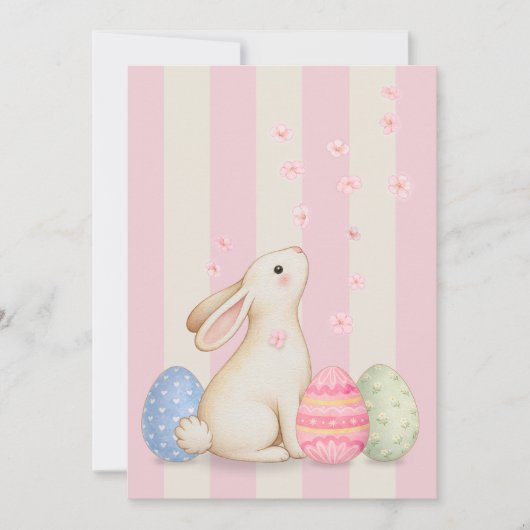 Spring Bunny and Eggs Stripes Flat Easter Card シーズンカード (正面)