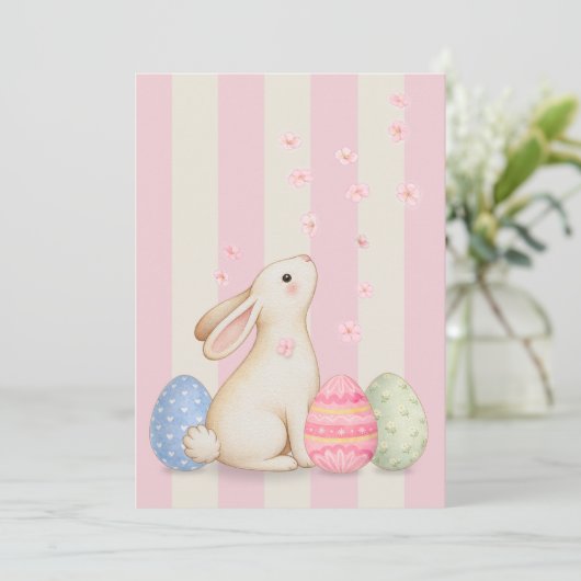Spring Bunny and Eggs Stripes Flat Easter Card シーズンカード (スタンド正面)