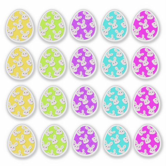 Spring Bunny Face Easter Eggs-Pastel Sticker Sheet シール (正面)