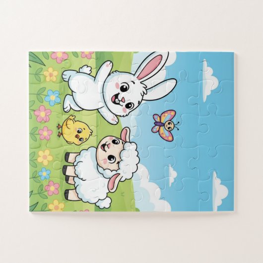 Spring Bunny Kids Puzzle | Bunny Lamb Chick Educat ジグソーパズル (横)