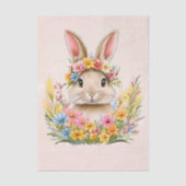 Spring Bunny Rabbit in Floral Crown ER5R Decoupage 薄葉紙 (正面)