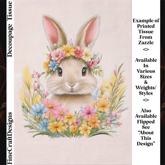 Spring Bunny Rabbit in Floral Crown ER5R Decoupage 薄葉紙