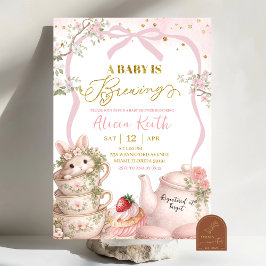 Spring Bunny Tea Baby Is Brewing Baby Shower 招待状