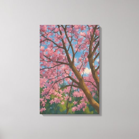 Spring Canopy – 桜の木と青空の絵画 キャンバスプリント (正面)