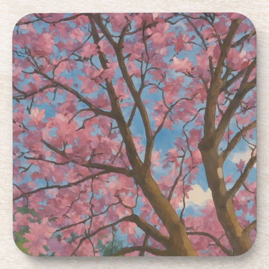 Spring Canopy – 桜の木と青空の絵画 コースター (正面)