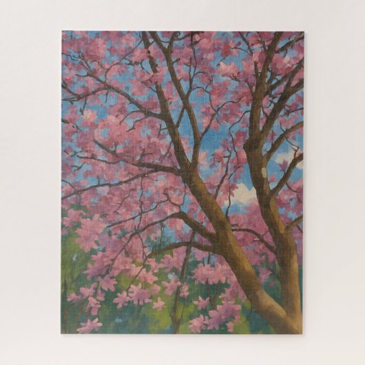 Spring Canopy – 桜の木と青空の絵画 ジグソーパズル (縦)