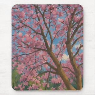 Spring Canopy – 桜の木と青空の絵画 マウスパッド
