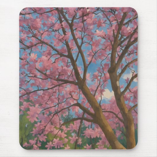 Spring Canopy – 桜の木と青空の絵画 マウスパッド (正面)