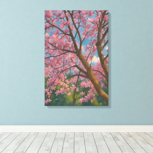 Spring Canopy – Blossom Tree & Blue Sky Painting キャンバスプリント (インサイチュ (ウッドフロア))