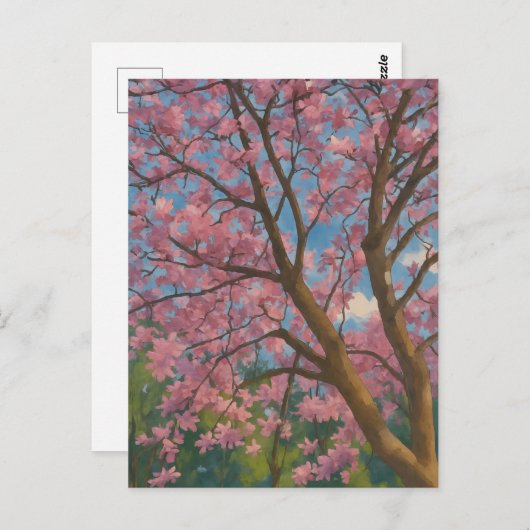 Spring Canopy – Blossom Tree & Blue Sky Painting ポストカード (正面/裏面)