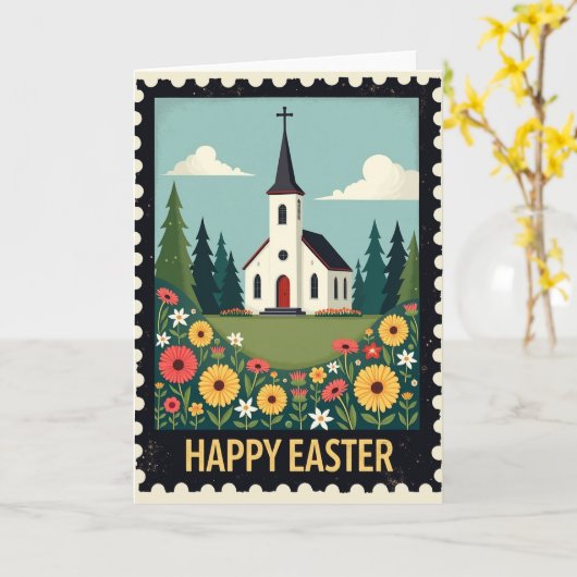 Spring Chapel Easter Scene Card カード (黄色い花)