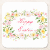 Spring Chick Floral Easter Egg Hunt Party スクエアペーパーコースター (正面)