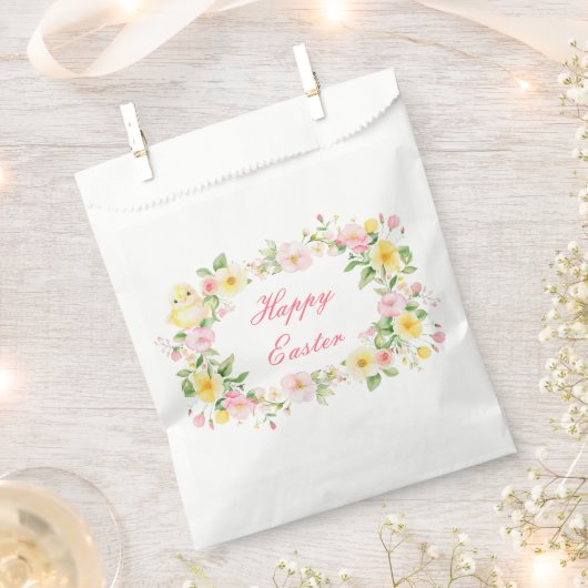 Spring Chick Floral Easter Egg Hunt Party フェイバーバッグ (クリップ留めされた状態)