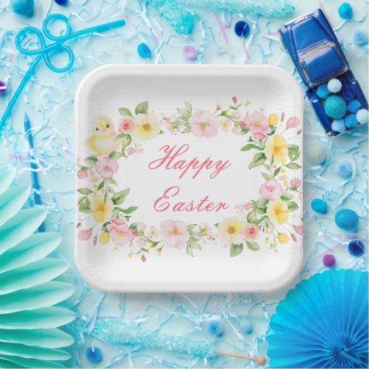 Spring Chick Floral Easter Egg Hunt Party ペーパープレート (パーティー)
