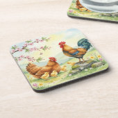 Spring chicken rooster farm country coasters コースター (左側)