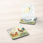 Spring chicken rooster farm country coasters コースター (右側)