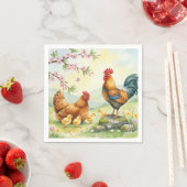 Spring chicken rooster farm country napkins スタンダードカクテルナプキン (インサイチュ)