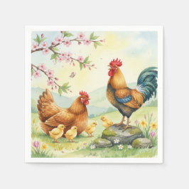 Spring chicken rooster farm country napkins スタンダードカクテルナプキン