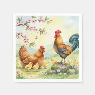 Spring chicken rooster farm country napkins スタンダードカクテルナプキン