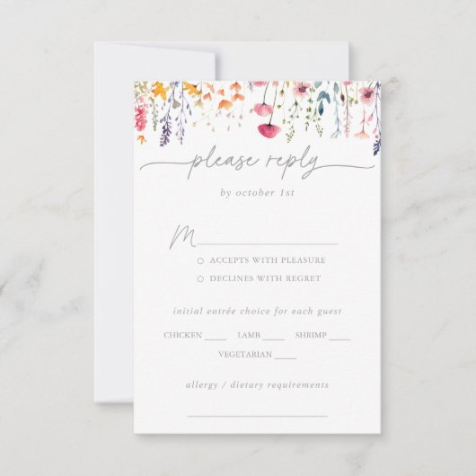 Spring Color Wildflower Wedding Menu Choice RSVP (正面)