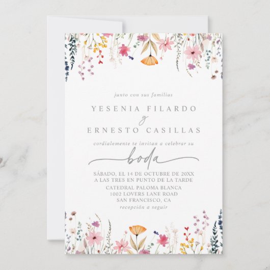 Spring Colorful Wildflower Spanish Wedding 招待状 (正面)