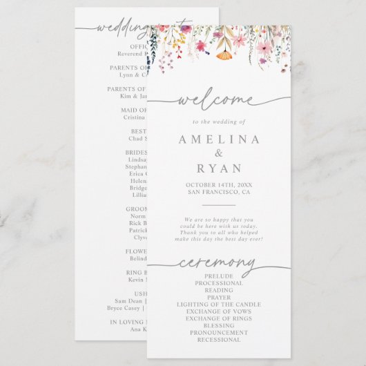 Spring Colorful Wildflower Wedding Program プログラム (正面/裏面)