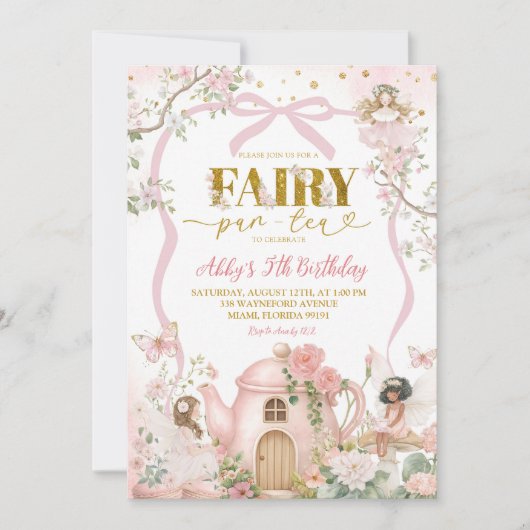 Spring Coquette Enchanted Fairy Tea Party Birthday 招待状 (正面)