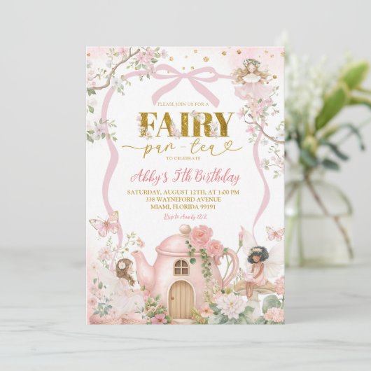 Spring Coquette Enchanted Fairy Tea Party Birthday 招待状 (スタンド正面)