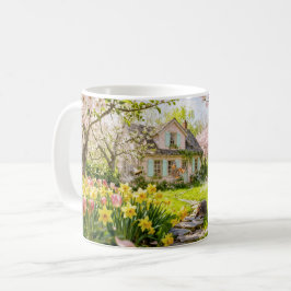 Spring Cottage with Bees, Hedgehog and Blossoming  コーヒーマグカップ