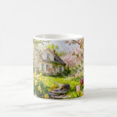 Spring Cottage with Bees, Hedgehog and Blossoming  コーヒーマグカップ (中央)
