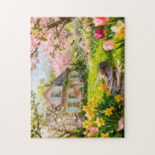 Spring Cottage with Bees, Hedgehog and Blossoming  ジグソーパズル (縦)