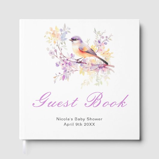 Spring Cute Bird Baby Shower Guest Book ゲストブック (正面)