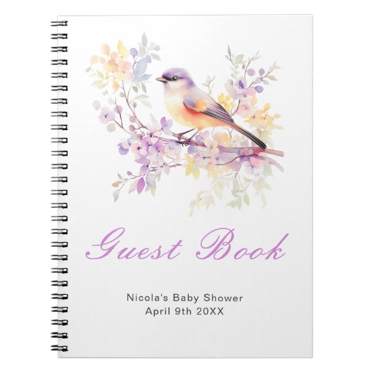 Spring Cute Bird Baby Shower Guest Book ノートブック (正面)