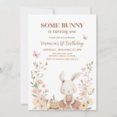 Spring Cute Bunny Rabbit 1st Birthday  招待状 (正面)