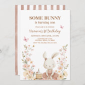 Spring Cute Bunny Rabbit 1st Birthday  招待状 (正面/裏面)