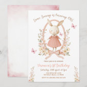 Spring Cute Floral Bunny Rabbit 1st Birthday  招待状 (正面/裏面)
