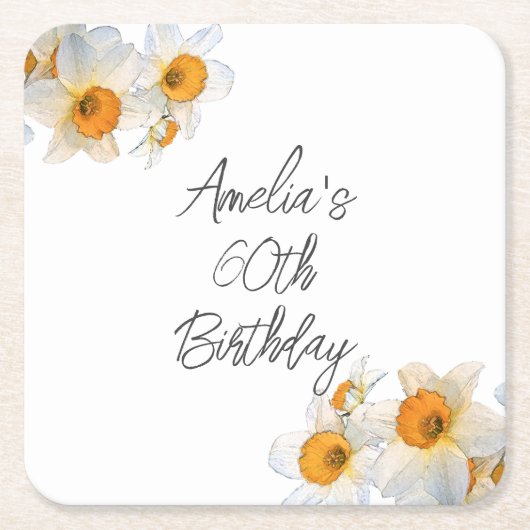 Spring Daffodil  Birthday スクエアペーパーコースター (正面)