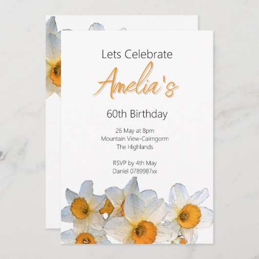 Spring Daffodil Birthday 招待状 (正面/裏面)