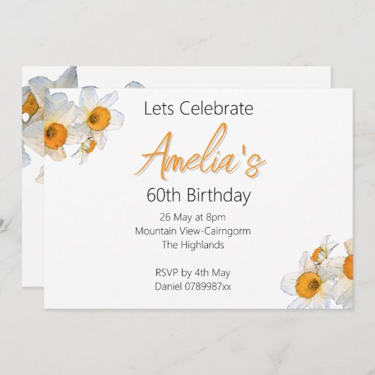 Spring Daffodil Birthday 招待状 (正面/裏面)