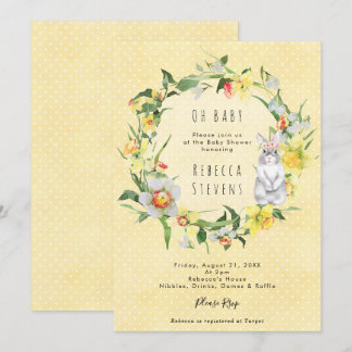 spring daffodil bunny baby shower invitation 招待状