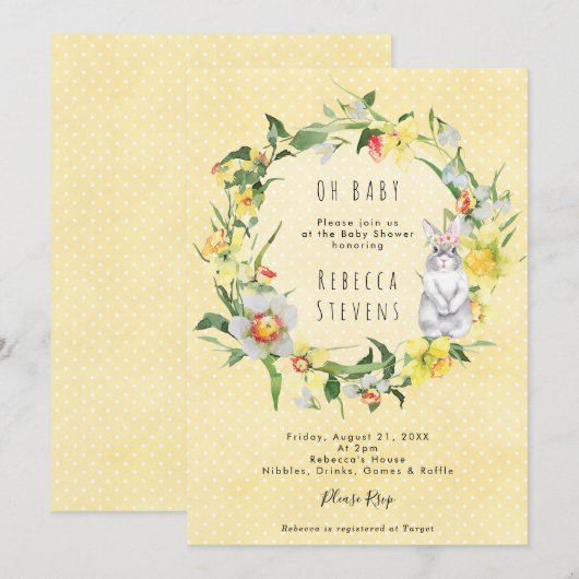 spring daffodil bunny baby shower invitation 招待状 (正面/裏面)