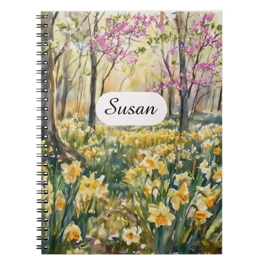 Spring Daffodil Meadow Watercolor Notebook ノートブック (正面)