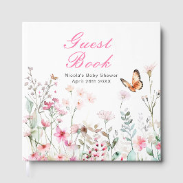 Spring Deep Pink Butterfly Floral Baby Shower ゲストブック