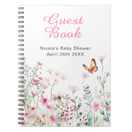 Spring Deep Pink Butterfly Floral Baby Shower ノートブック