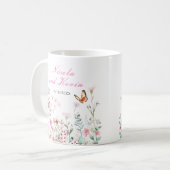 Spring Deep Pink Butterfly Floral Wedding コーヒーマグカップ (正面左)